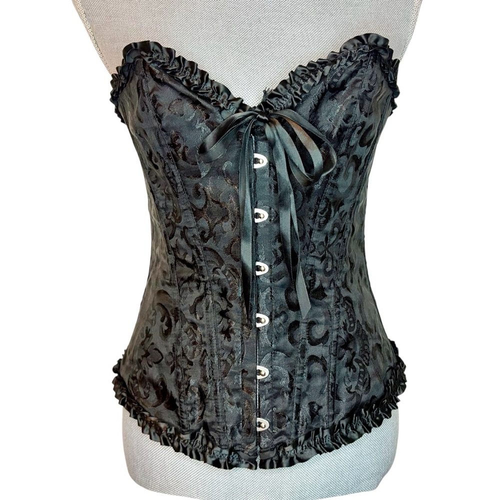 Black Brocade Lace-Up Corset Top